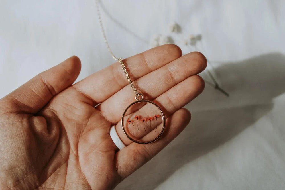 Pink Wildflower Pressed Necklace | Resin Necklace | Dried Wildflowers | Handmade | Pendant | Real