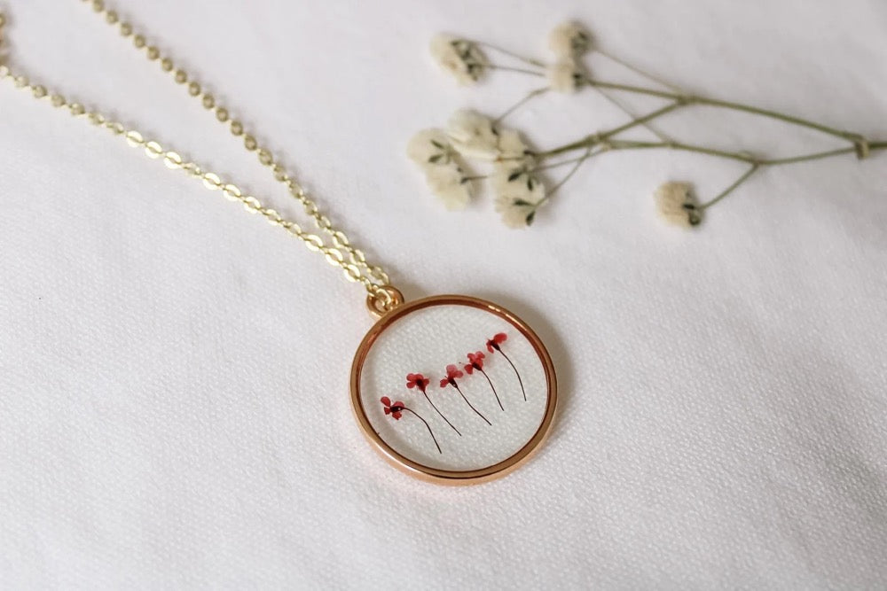 Pink Wildflower Pressed Necklace | Resin Necklace | Dried Wildflowers | Handmade | Pendant | Real