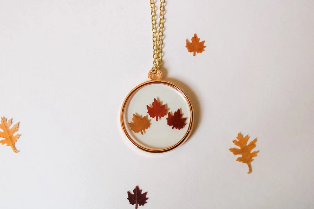 Handmade Maple Leaf Resin Necklace | Fall Autumn Jewelry