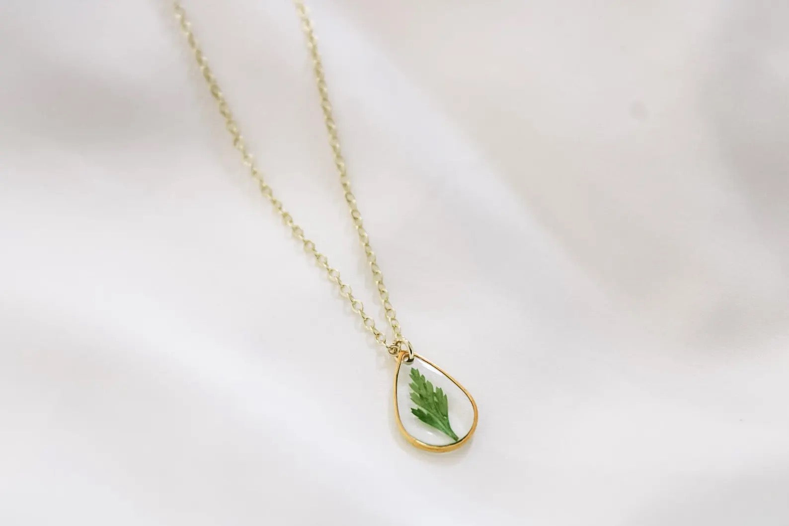 Mini Teardrop Fern Pendant Wildflower Necklace | Resin Necklace | Dried Wildflowers | Real Flower Jewelry
