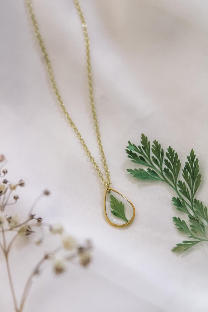 Mini Teardrop Fern Pendant Wildflower Necklace | Resin Necklace | Dried Wildflowers | Real Flower Jewelry