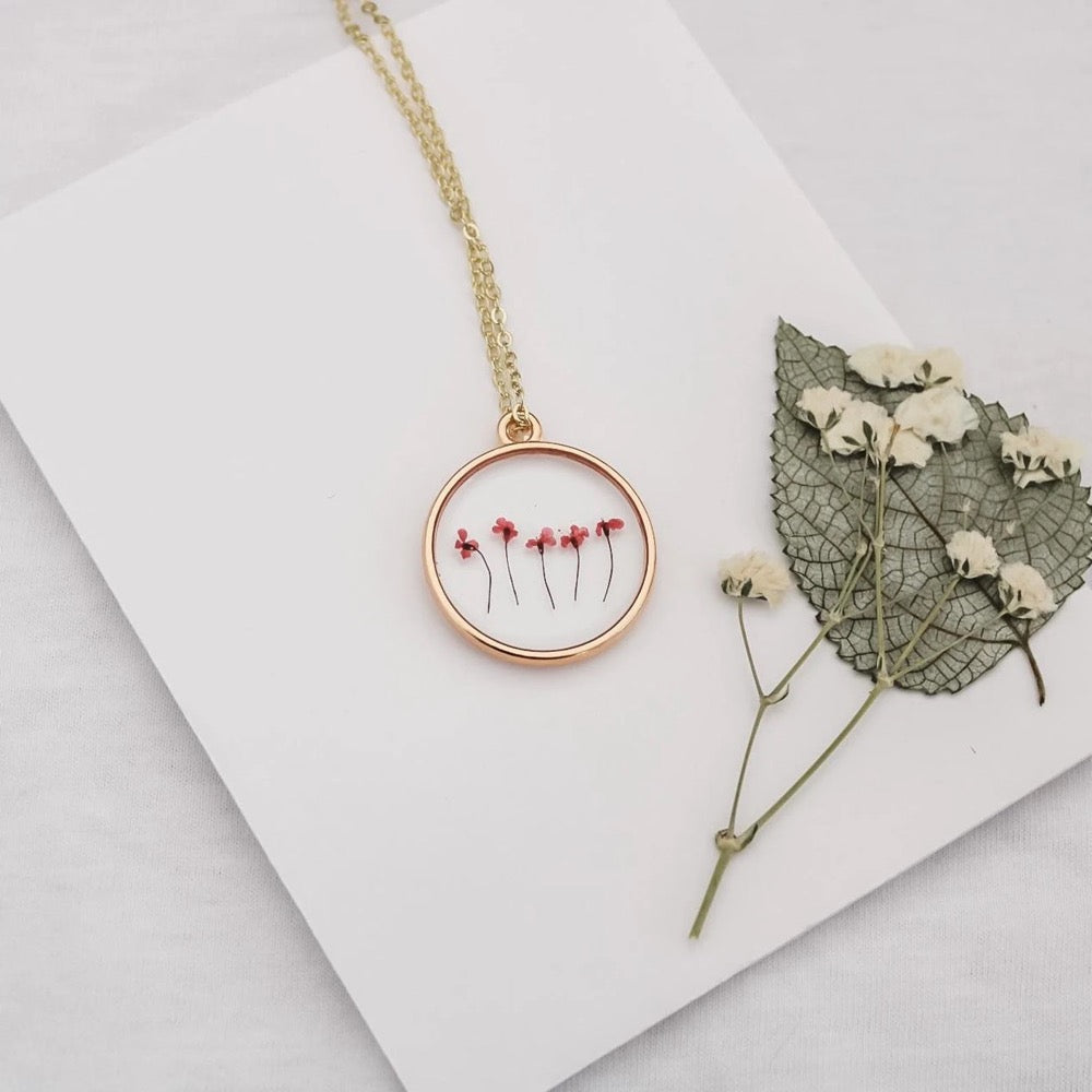 Pink Wildflower Pressed Necklace | Resin Necklace | Dried Wildflowers | Handmade | Pendant | Real