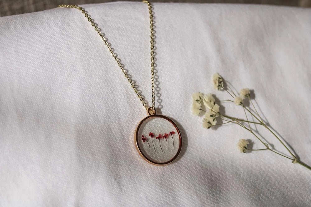 Pink Wildflower Pressed Necklace | Resin Necklace | Dried Wildflowers | Handmade | Pendant | Real