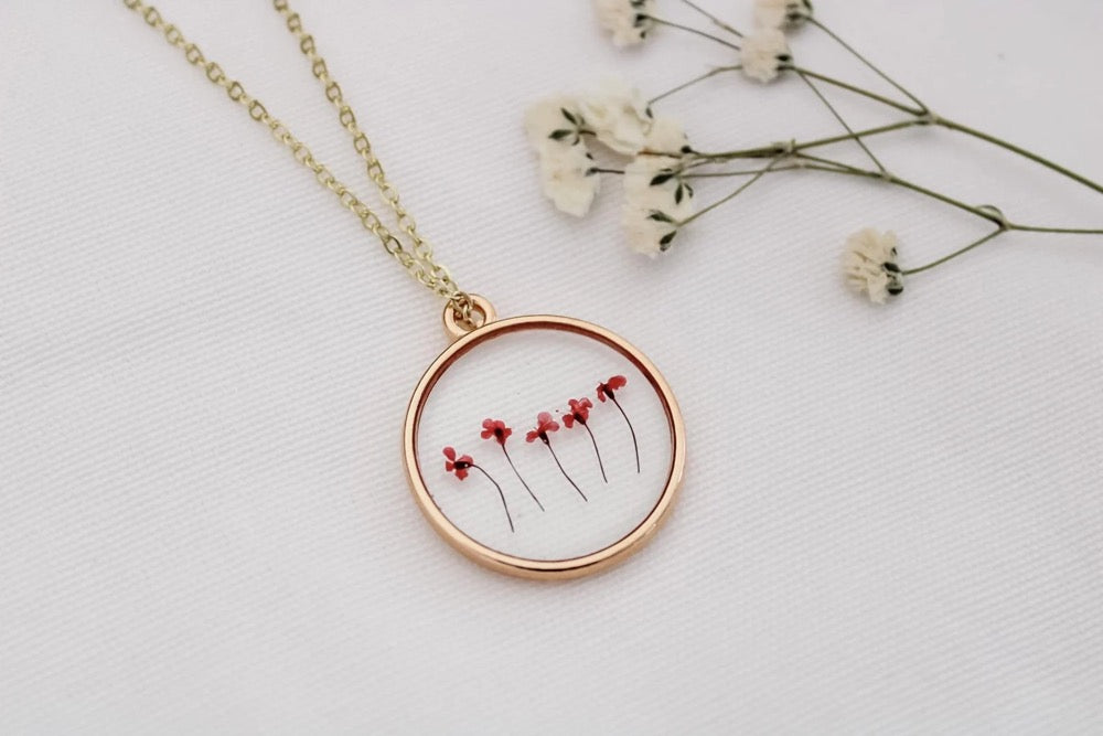 Pink Wildflower Pressed Necklace | Resin Necklace | Dried Wildflowers | Handmade | Pendant | Real