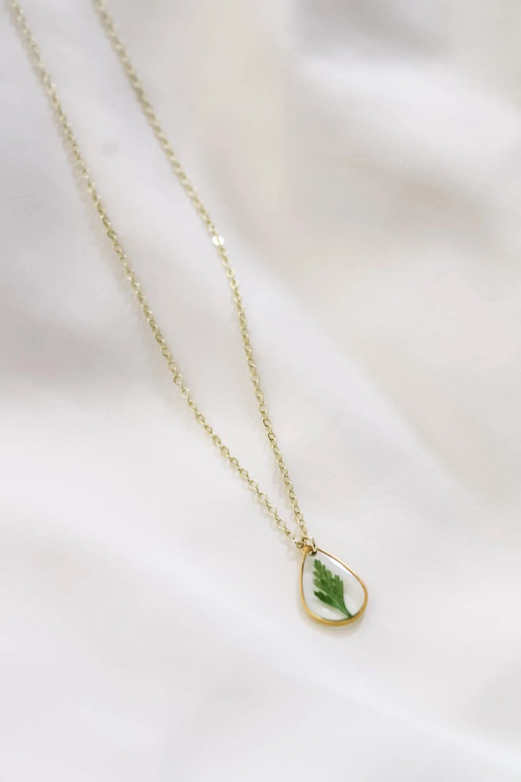 Mini Teardrop Fern Pendant Wildflower Necklace | Resin Necklace | Dried Wildflowers | Real Flower Jewelry
