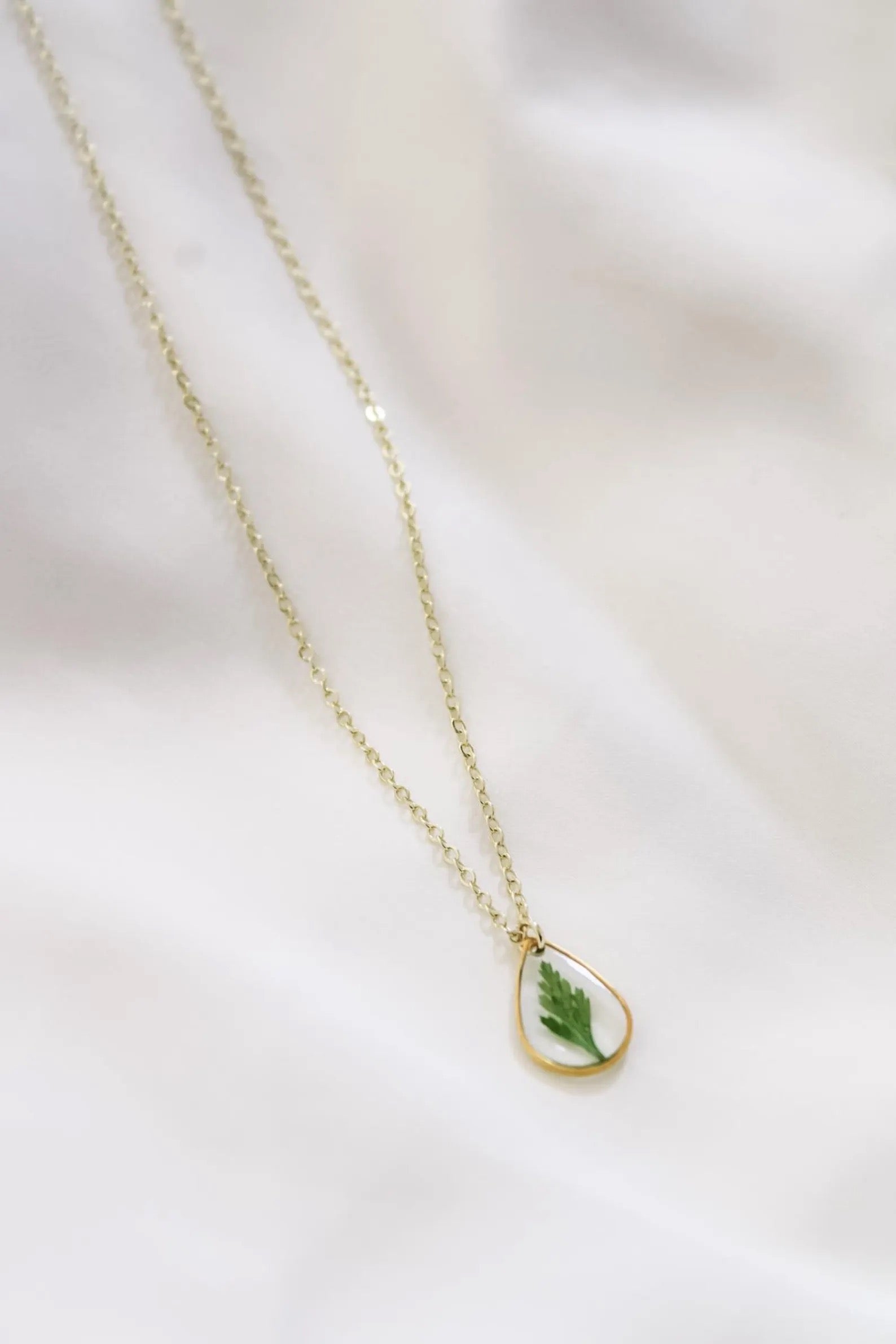 Mini Teardrop Fern Pendant Wildflower Necklace | Resin Necklace | Dried Wildflowers | Real Flower Jewelry