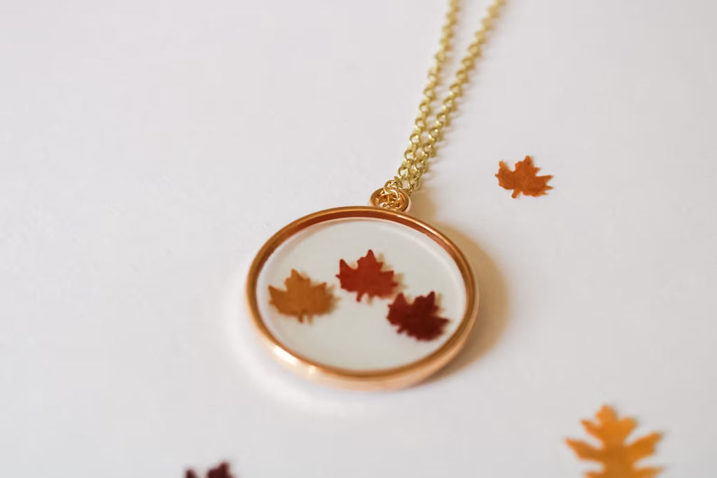 Handmade Maple Leaf Resin Necklace | Fall Autumn Jewelry