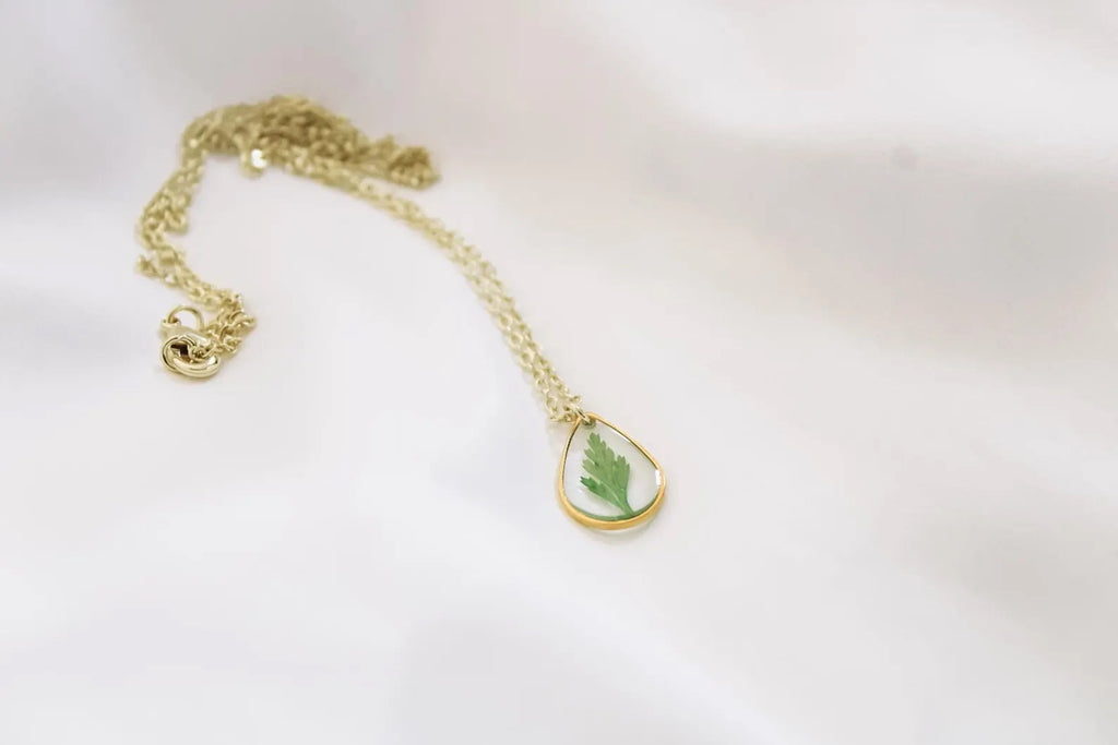 Mini Teardrop Fern Pendant Wildflower Necklace | Resin Necklace | Dried Wildflowers | Real Flower Jewelry